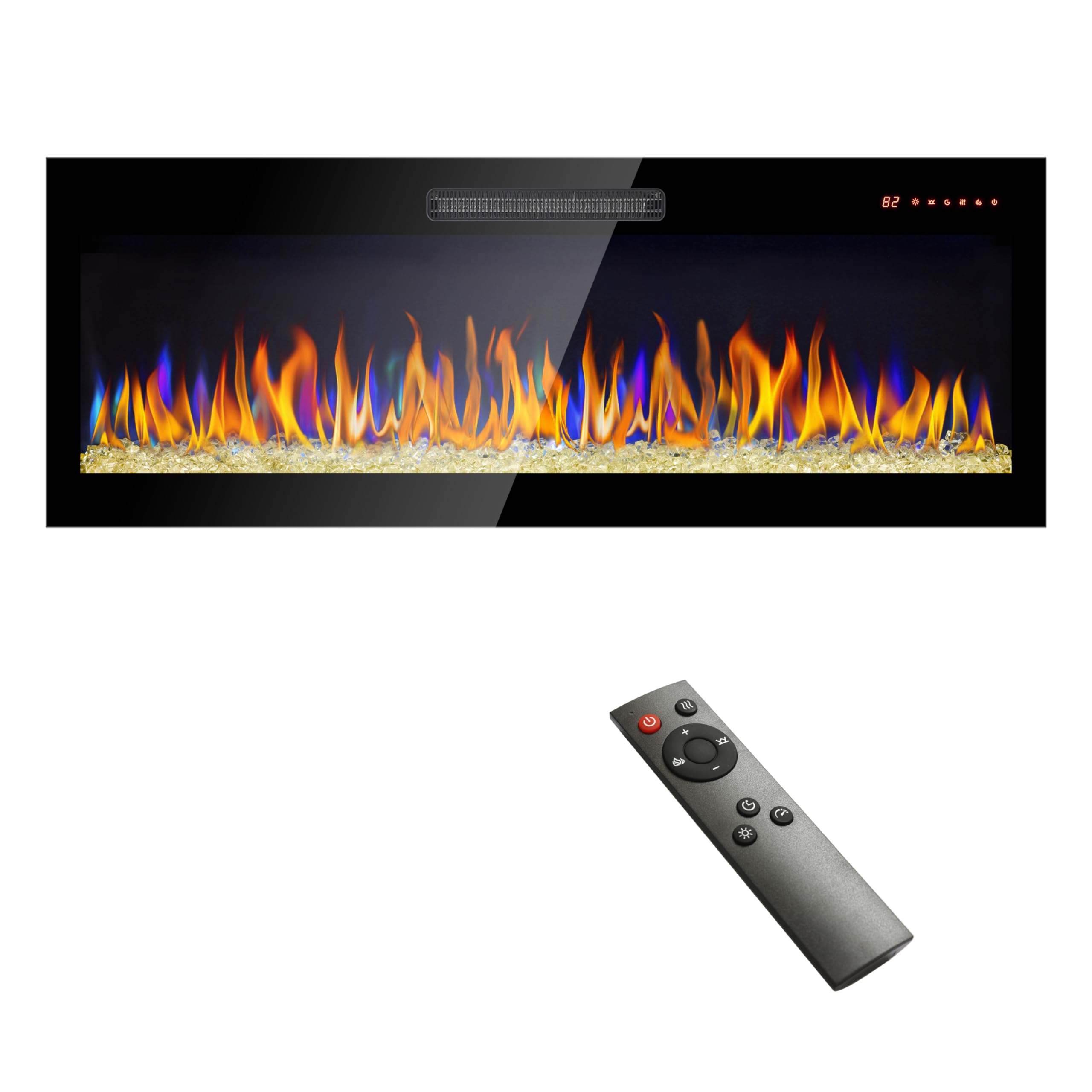 Lofaris Curved Front Electric Fireplace,Freestanding or Wall Mounted Electric Fireplace with Adjustable Flame Color & Remote Control,Realistic Flame Effect,Antique Black