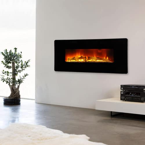 Lofaris Curved Front Electric Fireplace,Freestanding or Wall Mounted Electric Fireplace with Adjustable Flame Color & Remote Control,Realistic Flame Effect,Antique Black