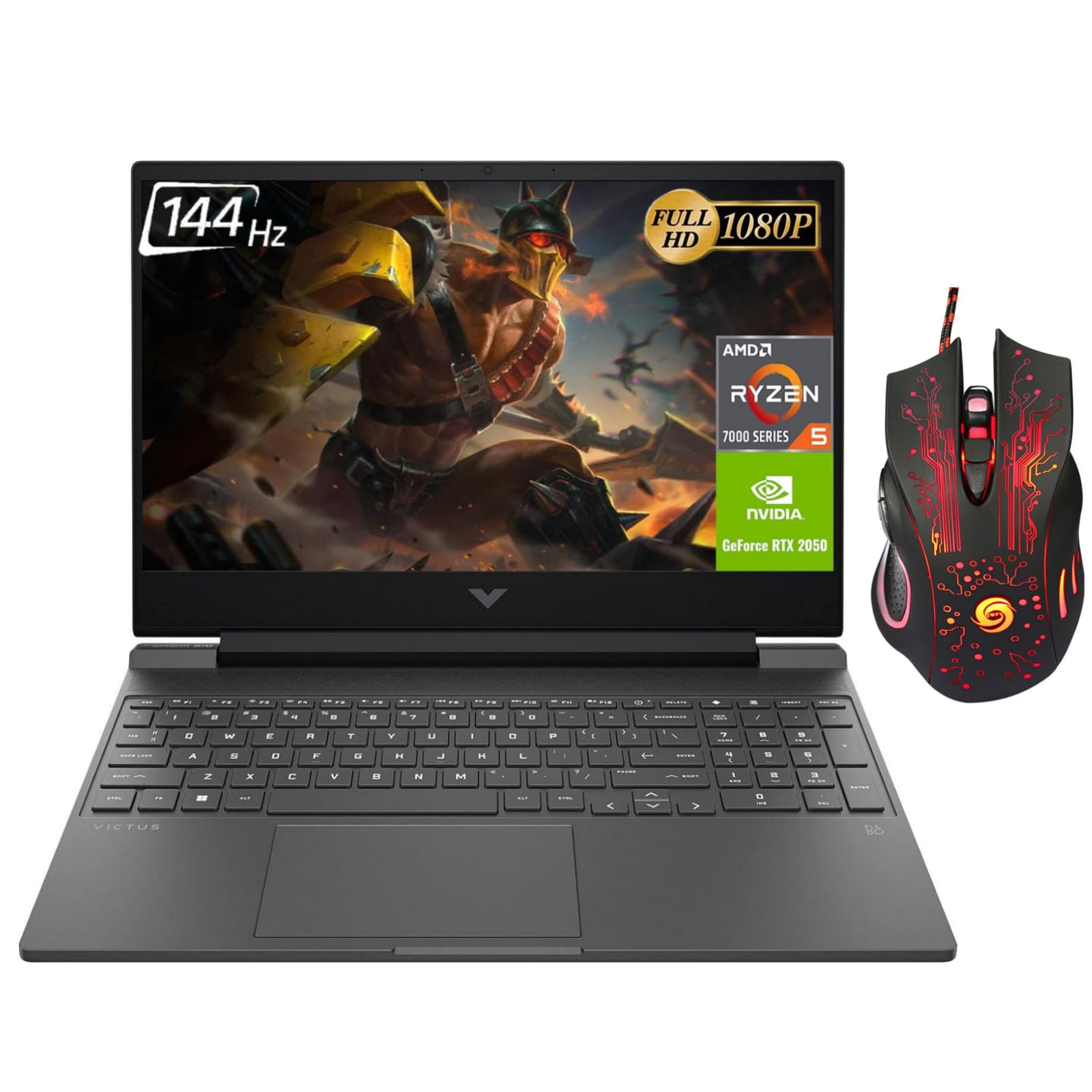 HP Victus Gaming Laptop 2023 Newest, 15.6" FHD 144Hz Display, AMD Ryzen 5 7535HS Processor, NVIDIA GeForce RTX 2050 Graphics, 64GB DDR5 RAM, 2TB SSD, with Mouse, Backlit Keyboard, Windows 11 Home