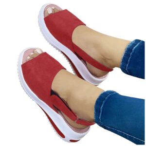 Platform Sneakers for Women Fashion, Ankle Strap Hook & Loop Breathable Casual Wedges Thick Sole, Slip On Knit Elastic Uppper Non-Slip Fitness Sports Shoes, Comfortable Walking Women