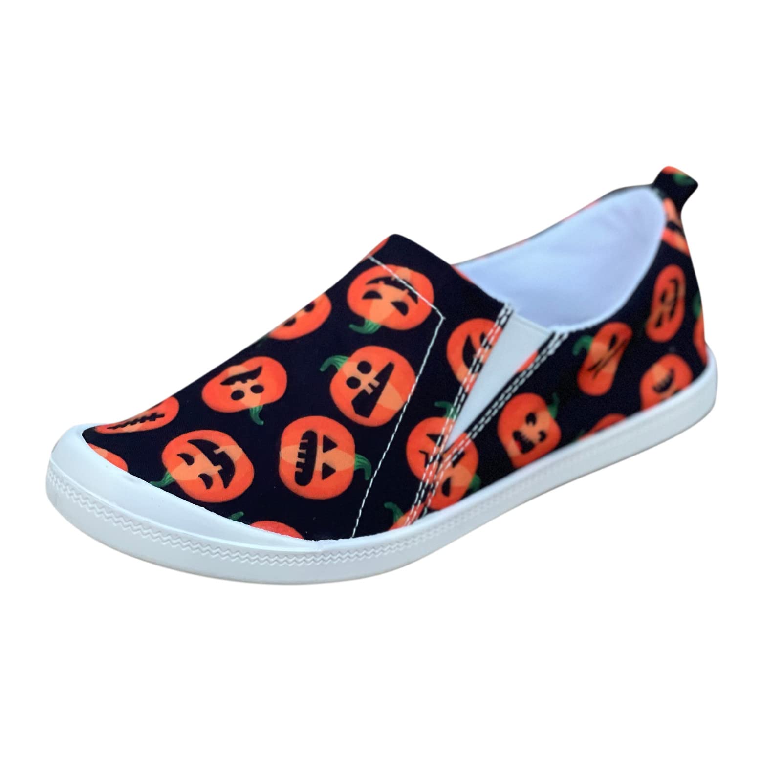 Halloween Shoes for Women Men Tennis Leisure, Fashion Pumpkin Print Bones Strappy Canvas Flatform Padel Shoe Slip On Loafers Comfortable Walking Sneakers