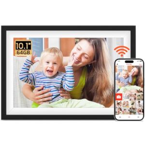 frameo 10.1 inch digital picture frame with 1280 x 800 hd ips touch screen, 64gb large storage and 2gb ram wifi digital photo frame, easy setup, share moments remotely via frameo, gift for mom