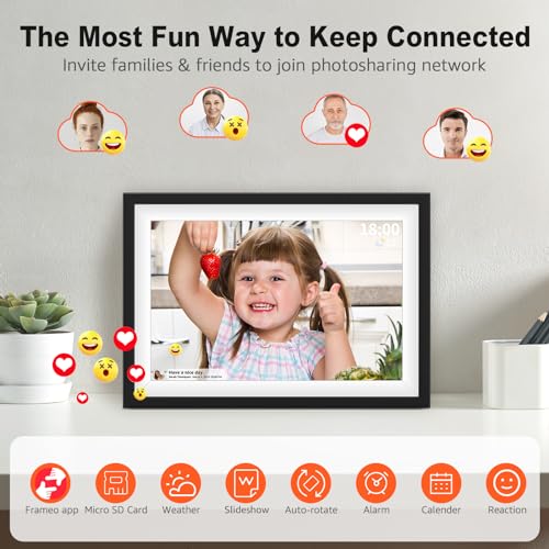 Frameo 10.1 Inch Digital Picture Frame with 1280 x 800 HD IPS Touch Screen, 64GB Large Storage and 2GB RAM WiFi Digital Photo Frame, Easy Setup, Share Moments Remotely via Frameo, Gift for Mom