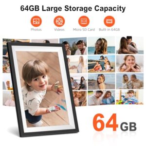 Frameo 10.1 Inch Digital Picture Frame with 1280 x 800 HD IPS Touch Screen, 64GB Large Storage and 2GB RAM WiFi Digital Photo Frame, Easy Setup, Share Moments Remotely via Frameo, Gift for Mom