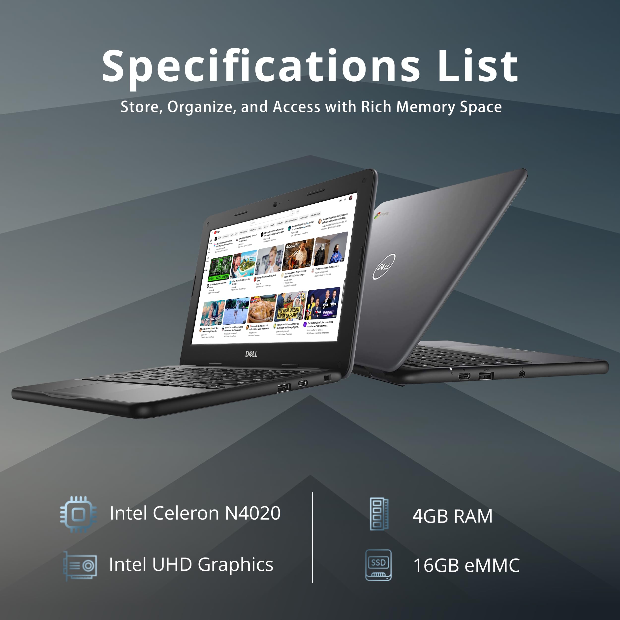 Dell Chromebook 11 3100 Rugged Chromebook, 11.6" HD Anti-Glare Screen, Intel Celeron N4020, 4GB LPDDR4 RAM, 16GB eMMC Storage, Spill-Resistant Keyboard, HD Webcam, WiFi 5, Black, Chrome OS