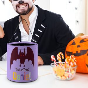 Personalized Halloween Trick or Treat Bucket for Kids Boys Girls Customized Halloween Party Gifts Custom Halloween Tote Bags Pumpkin Bat Candy Bags Basket for Halloween Party Favor Supplies