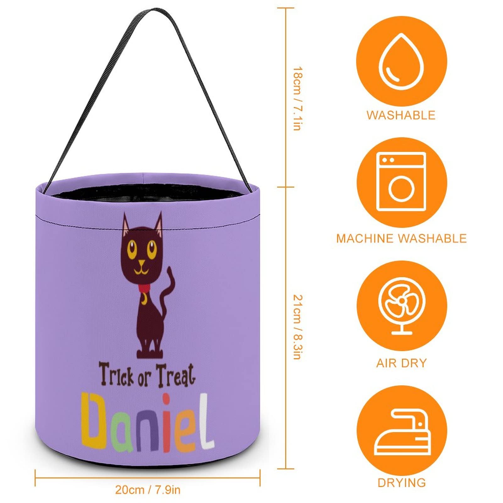 Personalized Halloween Trick or Treat Bucket for Kids Boys Girls Customized Halloween Party Gifts Custom Halloween Tote Bags Pumpkin Bat Candy Bags Basket for Halloween Party Favor Supplies