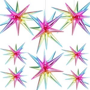 cadeya 8 pcs star balloons, huge gradient colorful explosion star aluminum foil balloons for birthday, baby shower, rainbow party, mermaid party decorations supplies