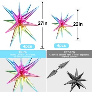 Cadeya 8 Pcs Star Balloons, Huge Gradient Colorful Explosion Star Aluminum Foil Balloons for Birthday, Baby Shower, Rainbow Party, Mermaid Party Decorations Supplies