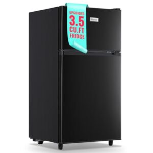 wanai small refrigerator with freezer 3.5 cu.ft mini fridge with freezer on top double door small fridge for bedroom dorm room college office black