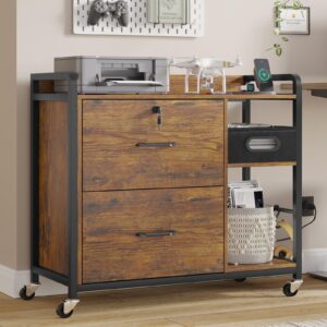 sedeta 32" filing cabinet, filing cabinets for home office fits legal, letter, a4 size, locking file cabinet with power strip, printer stand with storage, rustic brown
