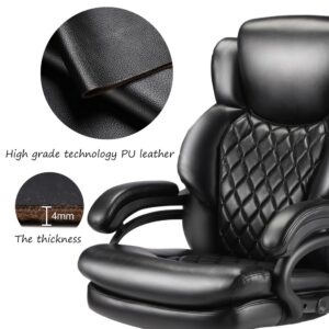 400lbs Big and Tall Office Chair Wide Spring Seat Executive Office Chair for Heavy People Adjustable Headrest Home Office Desk Chair with Heavy Duty Casters 360 Swivel High Back Computer Chair (BLACK)