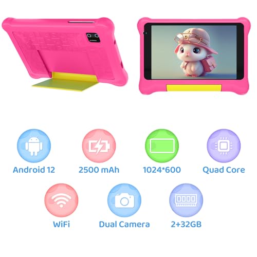 Tablet for Kids 7 Inch Android 12 Kids Tablets Parental Control Bluetooth, WiFi, Dual Camera, Children's Tablet Educational, Games