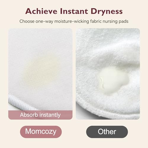 Momcozy Reusable Breast Pads, Innovative Use of Absorbent Fabric & 3-layer Washable Nursing Pads, Ultra-thin Design, Invisible, Fast Absorption, Leak-poof, 6 Pack + Dry & Wet Separation Bag + Wash Bag