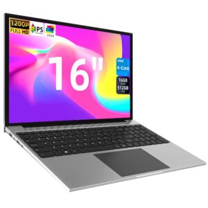 jumper laptop, 16" laptops with 16gb ddr4 512gb ssd, intel quad core cpu(up to 3.4g), 1200p fhd display(16:10), notebook computer with 4 stereo speakers, 38wh battery, 2.4g/5g wi-fi, bt4.0, type-c.