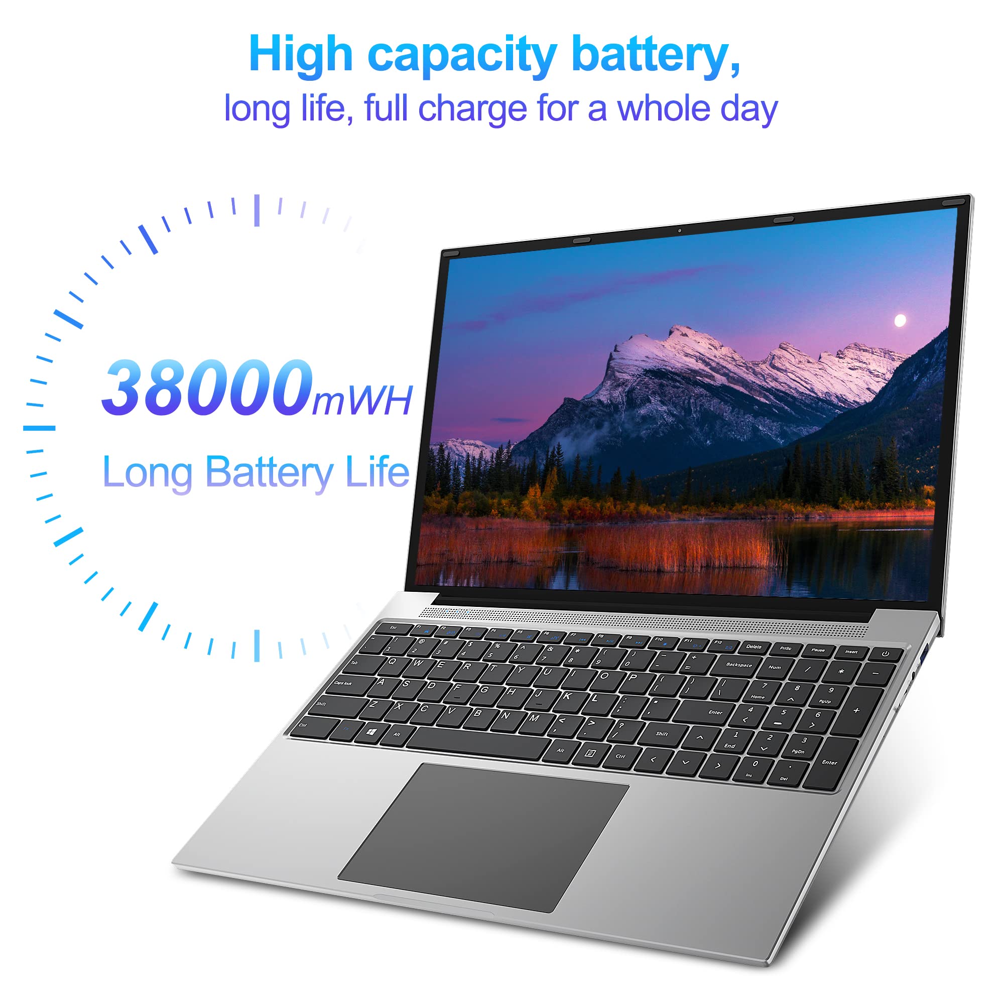 jumper Laptop, 16" Laptops with 16GB DDR4 512GB SSD, Intel Quad Core CPU(Up to 3.4G), 1200P FHD Display(16:10), Notebook Computer with 4 Stereo Speakers, 38WH Battery, 2.4G/5G Wi-Fi, BT4.0, Type-C.