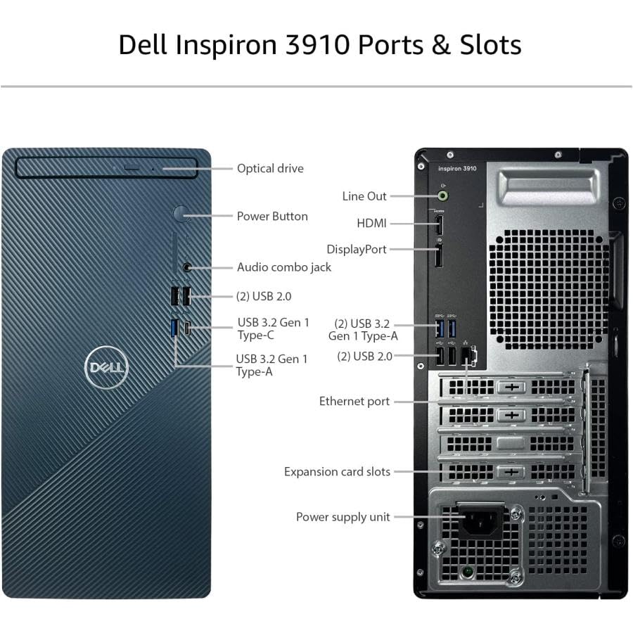 Dell Newest Inspiron 3910 Desktop PC, 12th Gen Intel Core i9-12900K Processor, 64GB DDR4 RAM, 1TB SSD + 1TB HDD, Intel UHD Graphics 730, WiFi 6, DVD, HDMI, USB-C, Windows 11 Home