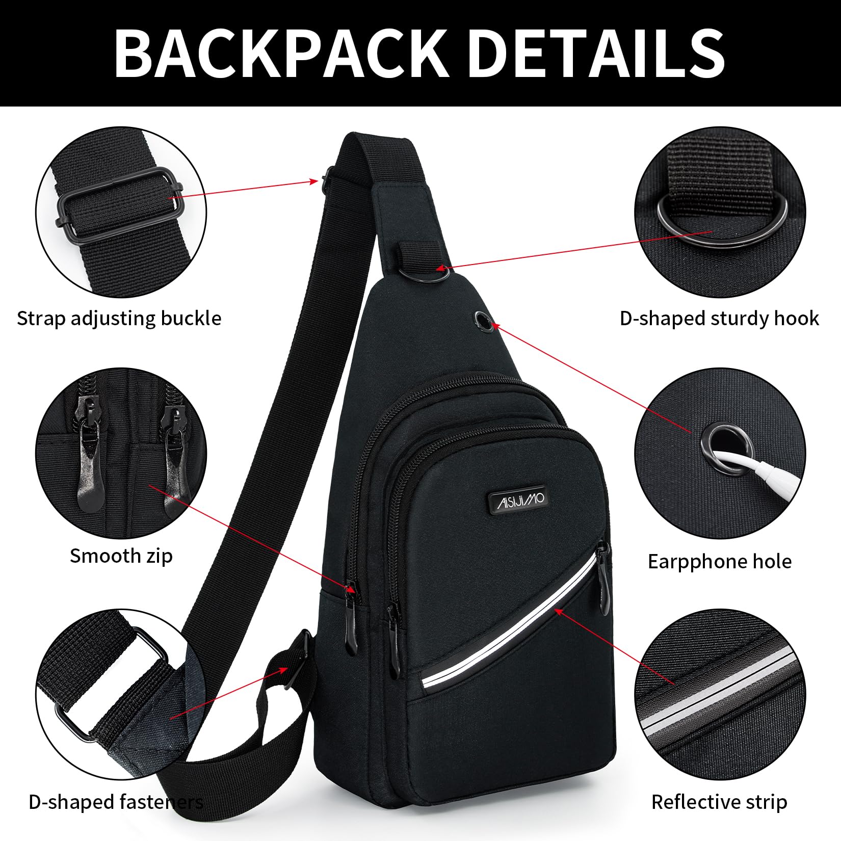Aisijimo Sling Bag for Men,Nylon Anti-Theft Pocket,Crossbody Bags Trendy,Shoulder Backpack for Work Outdoor Traveling,Black-Pro2