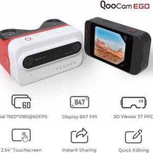 QooCam EGO Instant View 3D Camera Binocular 4K Sports Camera VR Adaptation 3D Lipo Vlog Camera HD (White)