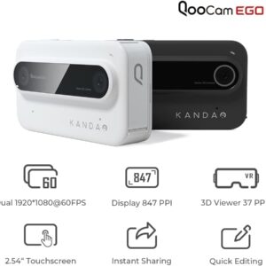 QooCam EGO Instant View 3D Camera Binocular 4K Sports Camera VR Adaptation 3D Lipo Vlog Camera HD (White)