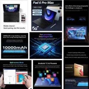 2023 Original Global Version Pad 6 Pro Android 13 Tablet PC Snapdragon 888 16GB 512GB Octa Core 11 InchHD Screen 5G WiFi Tablet Gold add Keyboard / 8GB 128GB