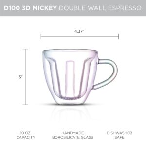 JoyJolt Disney Espresso Cups and Glasses. Disney 100 3D Mickey Mouse Coffee. 5.4oz Double Wall Glass, Insulated Coffee Mug. Iridescent Clear Coffee Cup. 100yrs Disney Merchandise, Glassware and Gifts