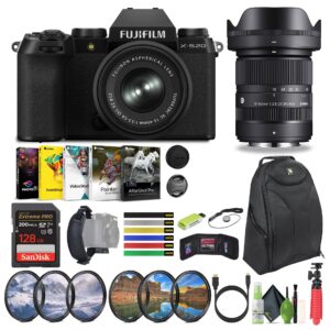 fujifilm x-s20 mirrorless camera with 15-45mm and sigma 18-50mm f/2.8 dc dn contemporary lens bundle with 128gb memory card, vlogger tripod and more accessories, ideal vlogging kit (15pc bundle)
