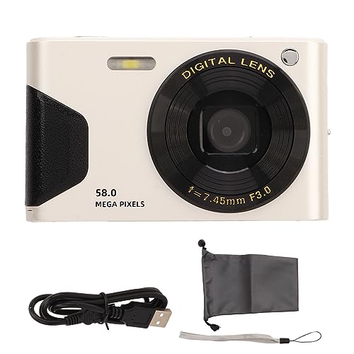 Digital Zoom Camera, 58MP 4K HD Smart Camera Auto Focus 800mAh 2.7in TFT Screen Timing Photo with Electronic Shutter for Landscape Photography (White)