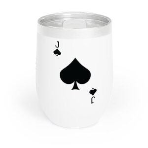 zaman hassan jack of spades deck of cards halloween costume chill wine tumbler for men (12 oz, white)