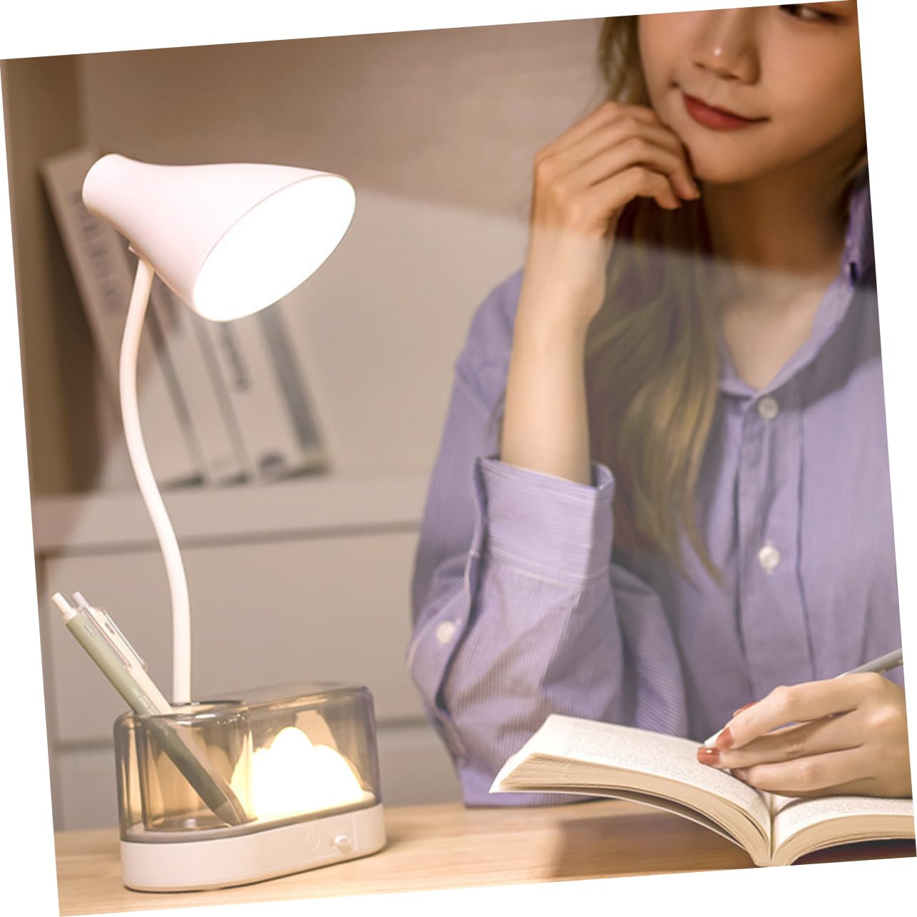 DOITOOL 1 Set Folding Table Lamp Led Bed Night Light Rechargeable Book Light Pen Holder Lamp Dimmable Bedside Lamp Table Lamp with Pen Holder White Eye Protection Student Lamp Clip Plastic