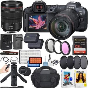 canon eos r5 mirrorless camera w/rf 24-105mm f/4 l is usm lens + canon hg-100tbr tripod grip + 128gb ultra pro memory card + led video light + filters & more (renewed)