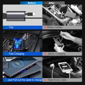 MAGJIEYX 4 in 1 Retractable Car Charger, USB C Fast Charging Adapter[Max100W] with Lightning Cable&Dual Charge Port Compatible with iPhone 15/14/13/12/11 Pro Max Plus/iPad/AirPods,Galaxy,Google