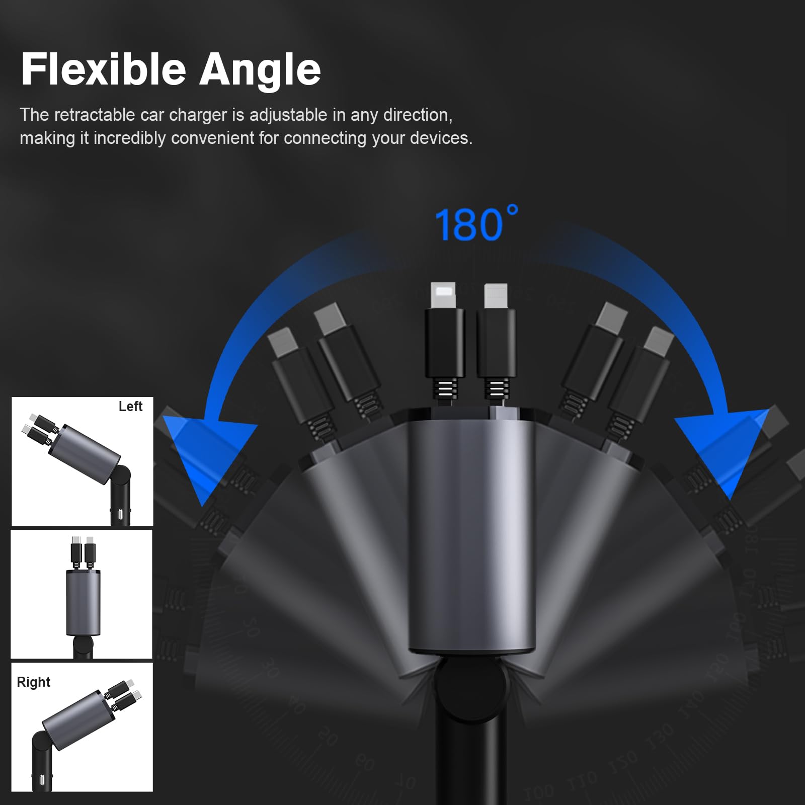 MAGJIEYX 4 in 1 Retractable Car Charger, USB C Fast Charging Adapter[Max100W] with Lightning Cable&Dual Charge Port Compatible with iPhone 15/14/13/12/11 Pro Max Plus/iPad/AirPods,Galaxy,Google