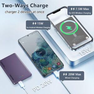 LUCKYDUO for Magsafe Battery Pack,5000mAh 0.3in Ultra Slim Magnetic Power Bank,Thin Compact Wireless Portable Charger with PD 20W Two Way USB-C Charging,Compatible with iPhone 15/14/13/12 Serie