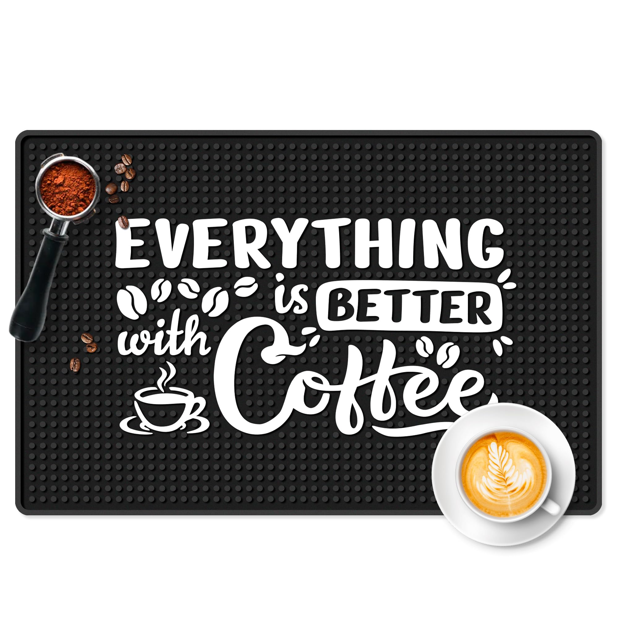 Coffee Bar Mat (18"x12") - Absorbent & Non-Slip Silicone - Perfect for Coffee Makers, Espresso Machines & Countertops - Stylish, Heavy-Duty & Easy-Clean Accessory for Shops, Restaurants & Hotels