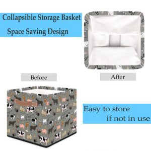 Cute Farm Rooster Cow Storage Basket Collapsible Fabric Storage Box 13x13x13 Inches Square Cube Storage Bins with Handles for Home Living Room Closet Shelf Office Bedroom