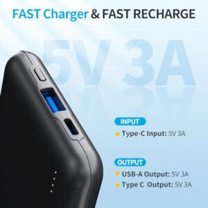 DOACE 5V 2A/ 5V 3A Battery Pack for Heated Vest/Jacket/Pants, 10000mAh Power Bank Rechargeable, USB-C Portable Charger with 15W Power Delivery (Input & Output) for iPhone 14/13/12 Series, S10, Pixel 4