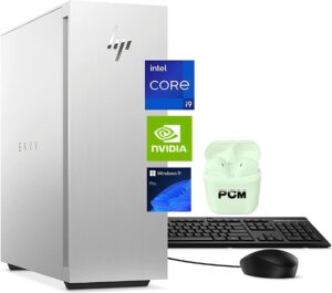 hp envy gaming desktop computer, 12th gen intel core i9-12900, 64gb ram, 2tb ssd, nvidia geforce rtx 3070(8gb gddr6 dedicated), windows 11 pro, black wired keyboard and mouse, silver, pcm