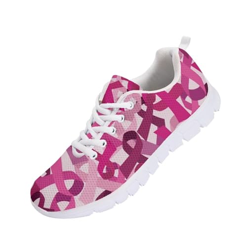 INSTANTARTS Breast Cancer Awareness Fashion Anti-Slip Flat Shoes, Women's Lightweight Mesh Running Shoes, Casual Breathable Lace-Up Walking Shoes