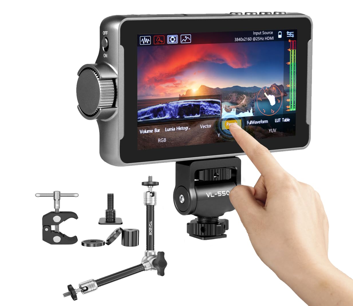 VILTROX DC-550 Pro 5.5" On-Camera LCD Monitor +11 Inch Adjustable Robust Articulating Magic Arm with Super Clamp for Camera