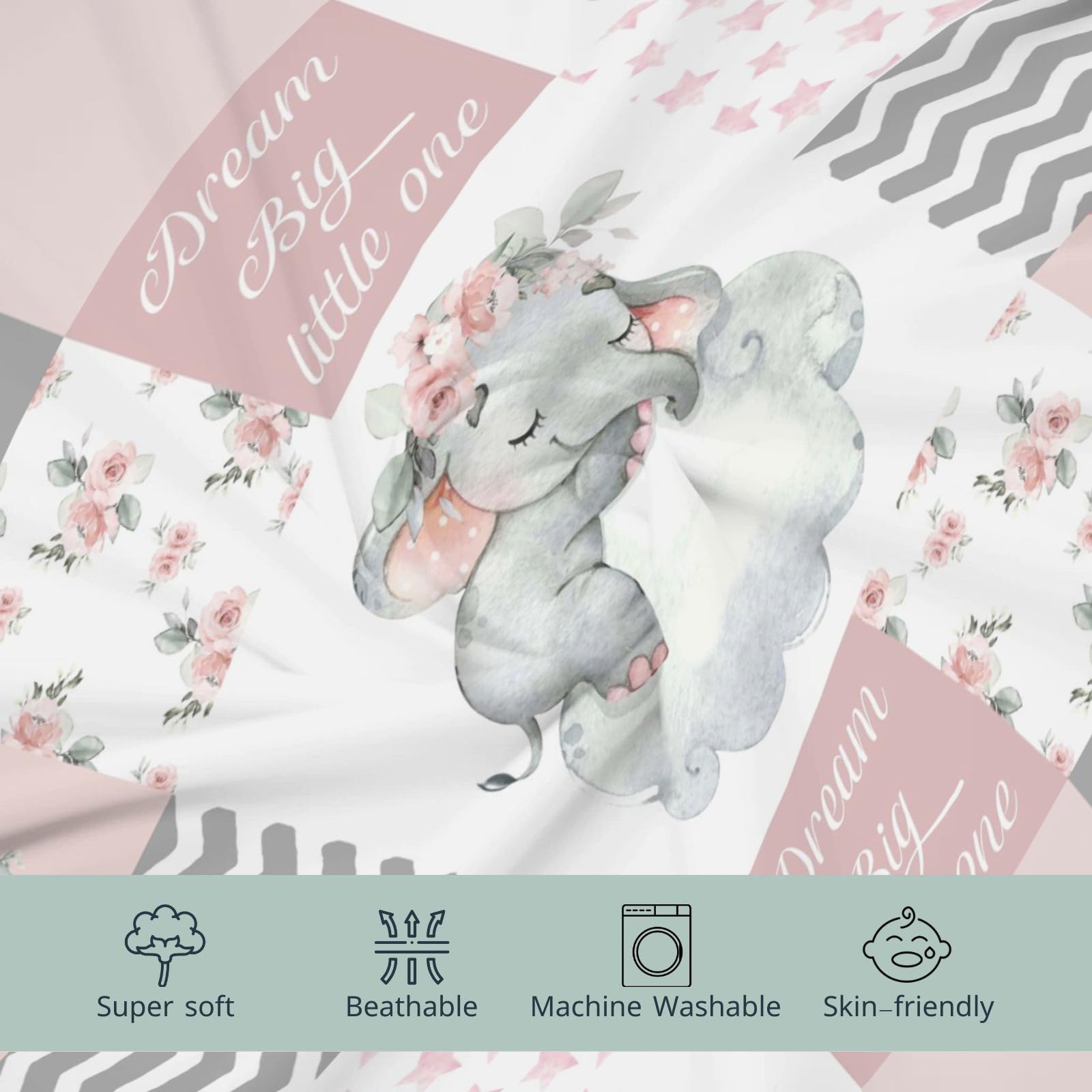 HawSkgFub Sleeping Elephant Floral Changing Pad Cover for Baby Girls Pink, Dream Big Little One Flower Diaper Change Table Covers, Soft Stretchy Safe Snug Fitted Changing Mat Sheets Fit 32"/34" x 16"