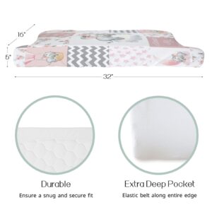 HawSkgFub Sleeping Elephant Floral Changing Pad Cover for Baby Girls Pink, Dream Big Little One Flower Diaper Change Table Covers, Soft Stretchy Safe Snug Fitted Changing Mat Sheets Fit 32"/34" x 16"