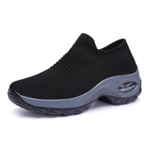 Unybwonn Womens Plantar Fasciitis Shoes, Slip-on Light Air Cushion Orthopedic Sneakers Black Gray 6