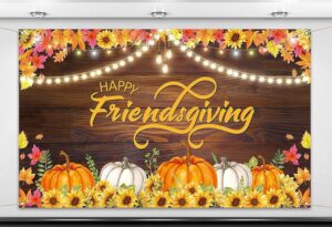 nepnuser happy friendsgiving photo booth backdrop fall harvest thansgiving friends party decorations maple leaves sunflower wall decor supplies (7×5ft)