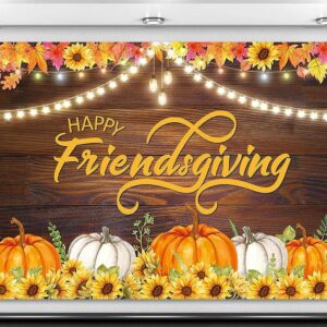 Nepnuser Happy Friendsgiving Photo Booth Backdrop Fall Harvest Thansgiving Friends Party Decorations Maple Leaves Sunflower Wall Decor Supplies (7×5ft)