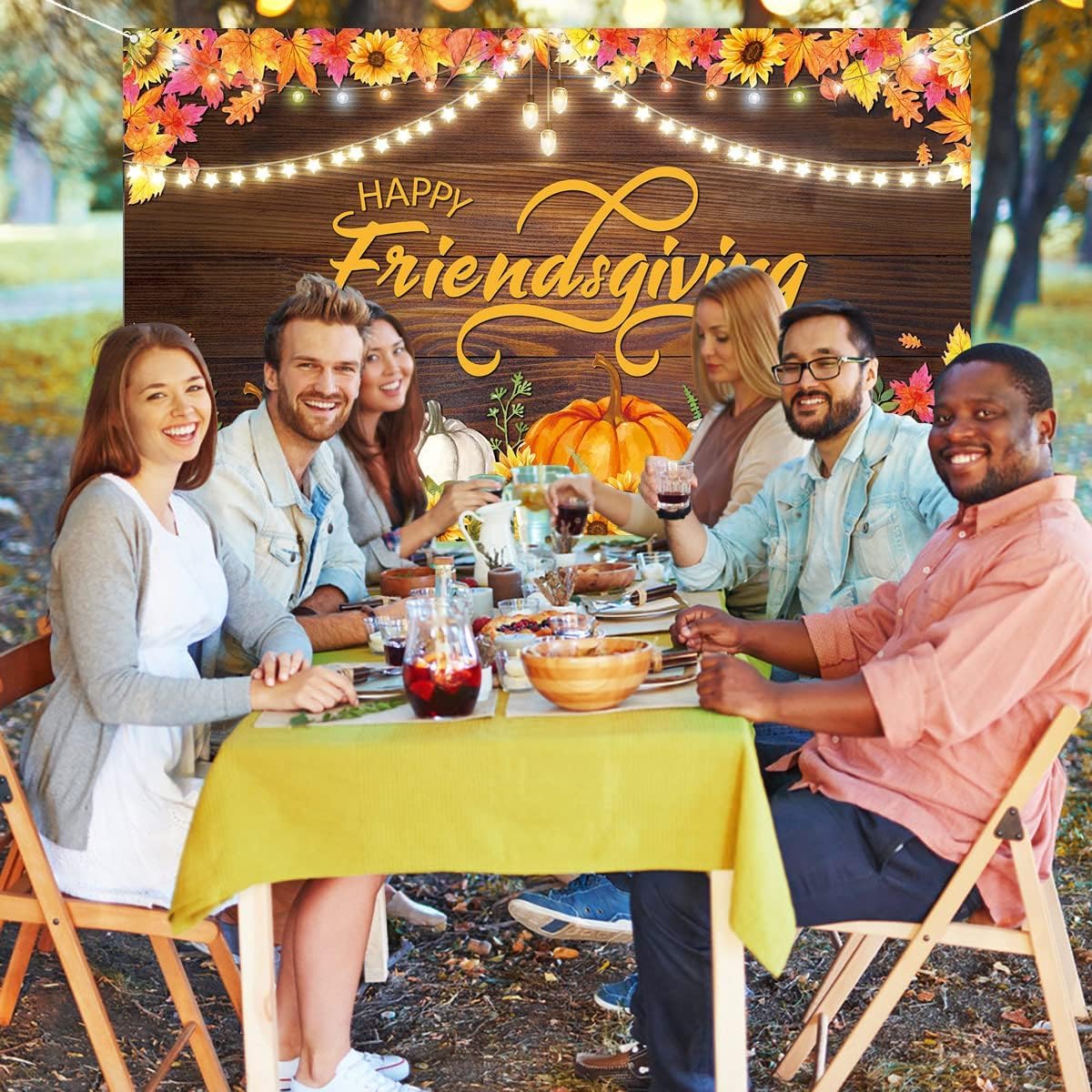 Nepnuser Happy Friendsgiving Photo Booth Backdrop Fall Harvest Thansgiving Friends Party Decorations Maple Leaves Sunflower Wall Decor Supplies (7×5ft)