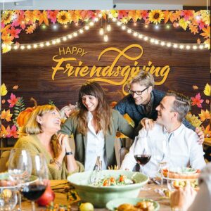 Nepnuser Happy Friendsgiving Photo Booth Backdrop Fall Harvest Thansgiving Friends Party Decorations Maple Leaves Sunflower Wall Decor Supplies (7×5ft)