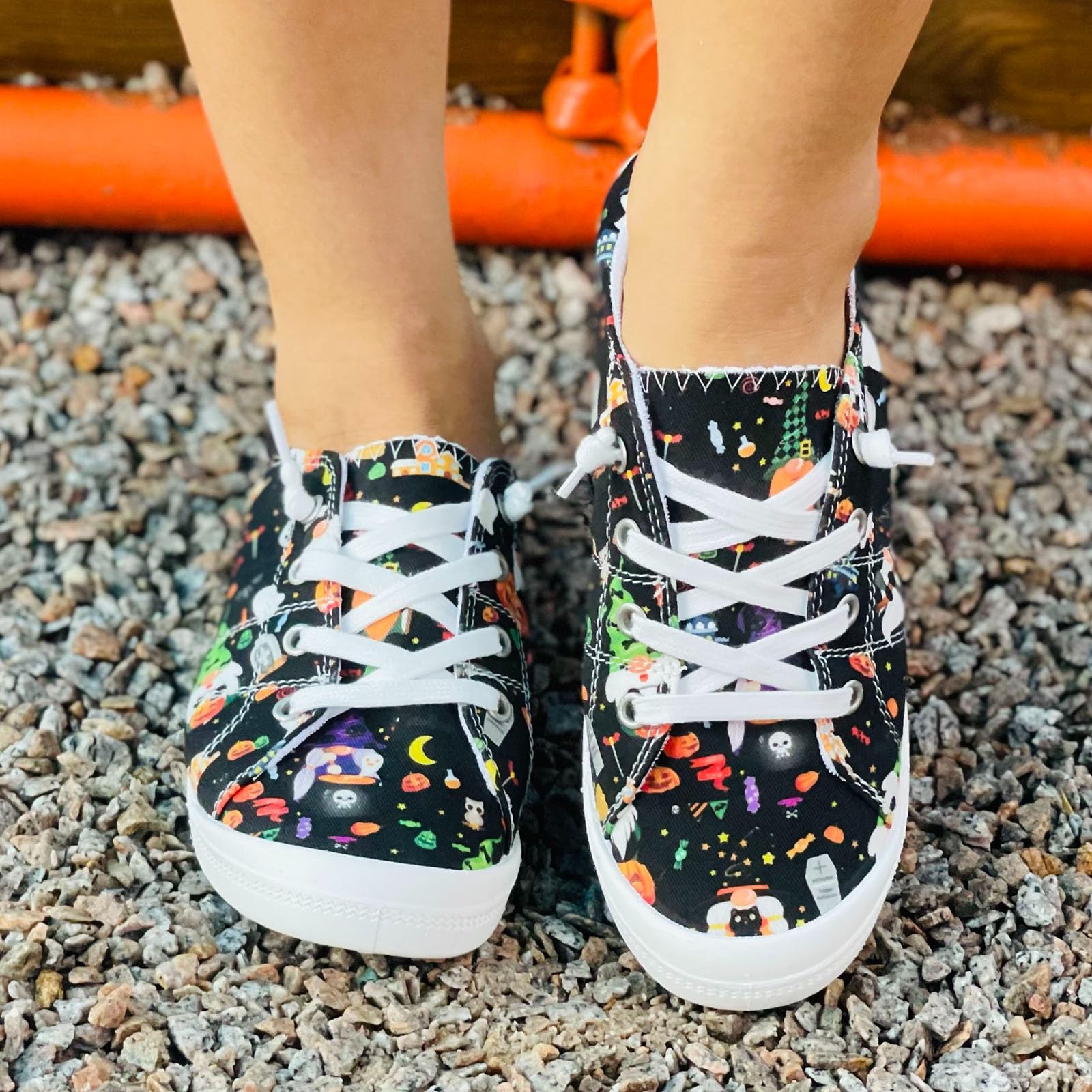 Halloween Shoes for Women Halloween Sneakers Pumpkin Shoes for Women Skeleton Shoes Casual Fashion Skull Head Print Lace Up Low Top Loafers Comfortable Walking Shoes