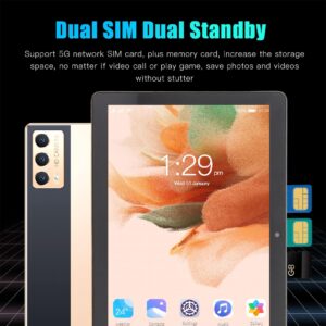 10.1 Inch Tablet Gold FHD, Octa Core CPU, 6GB RAM 128GB ROM, Dual Camera, 5G WiFi, 4G LTE, BT Keyboard, for Android 12 (US Plug)