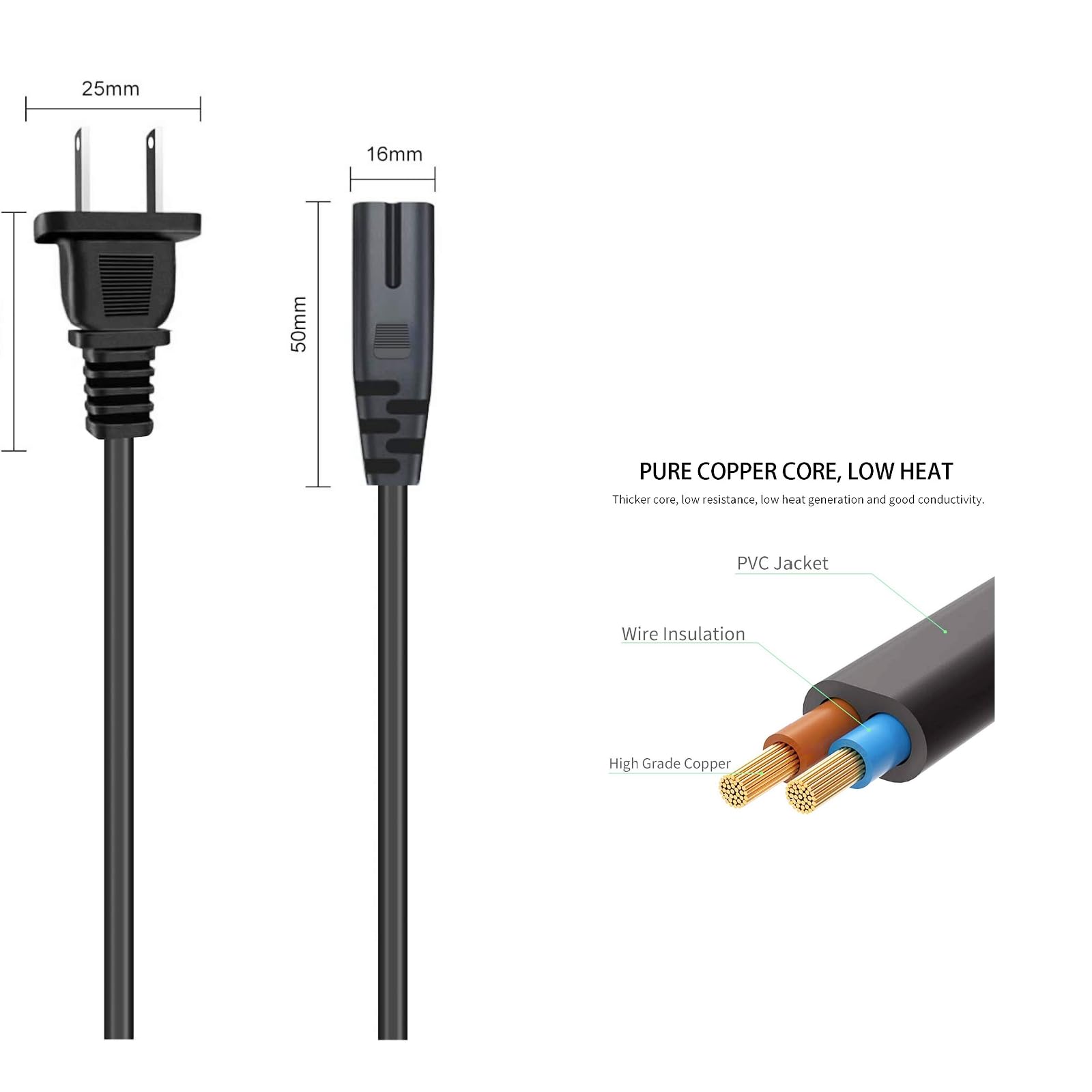 ZLLITONS 6 Feet AC Power Cord for Lift Chair or Power Recliner, Replacement Power Supply Cable for Okin Limoss Pride Catnapper Lazboy